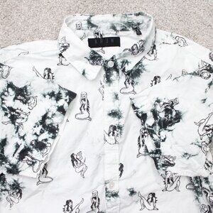 Krew AOP Shirt Mens Small White/Black Womens All Over Print Cotton S/S Button